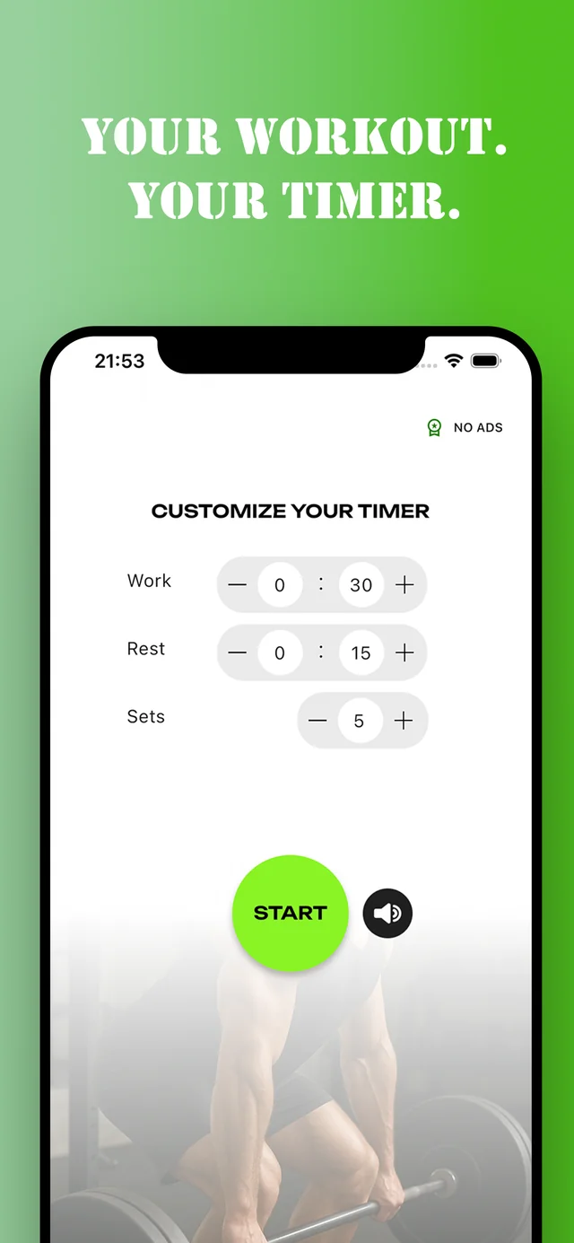 Gym Chrono setup: customize work time, rest time, and number of sets